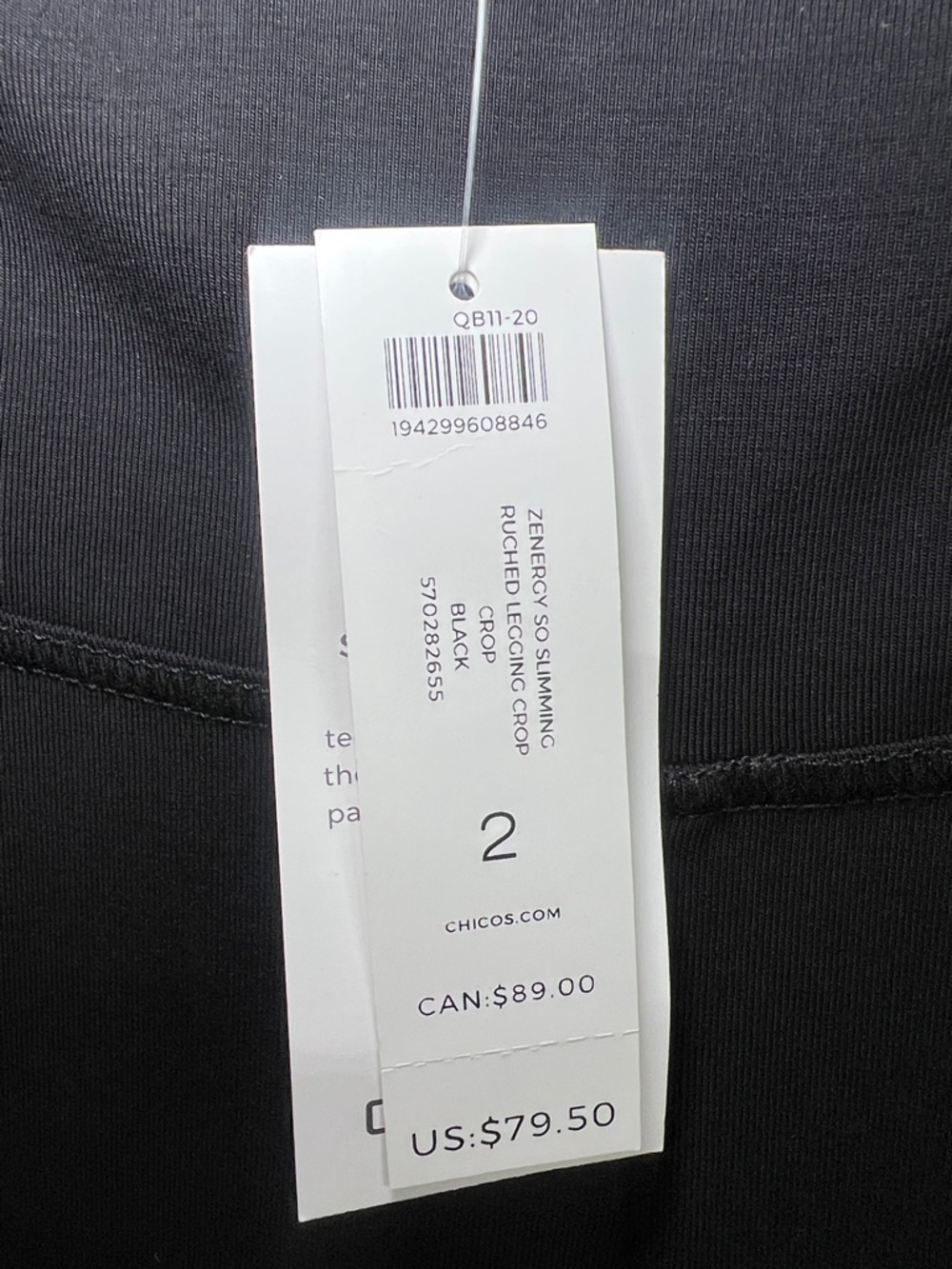 Chico’s Zenergy So Slimming Black Ruched Crop Leggings Women’s Size 2 NWT - Picture 7 of 9